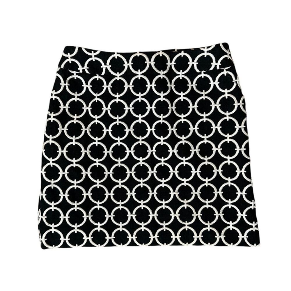 Escada Mini Skirt Black & White Mod Embroidered Cotton Blend
